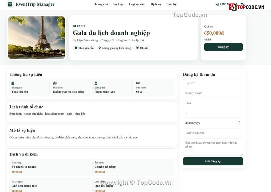 web quản lý,quản lý du lịch,sự kiện